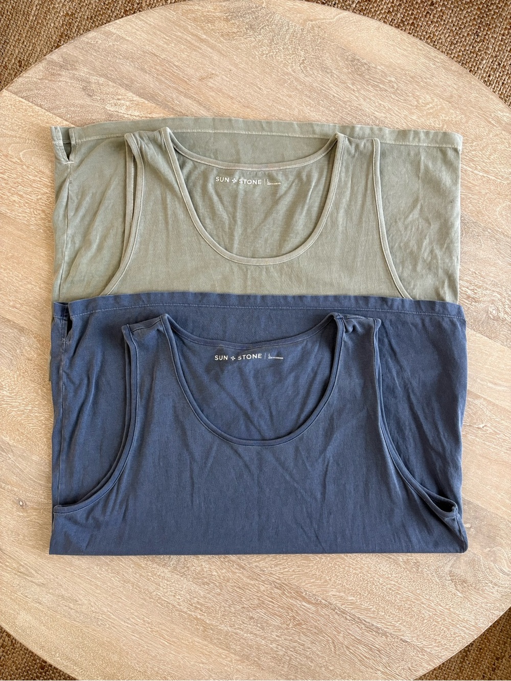 (2) Sun + Stone Men’s Tank Tops - Light Green and Blue
